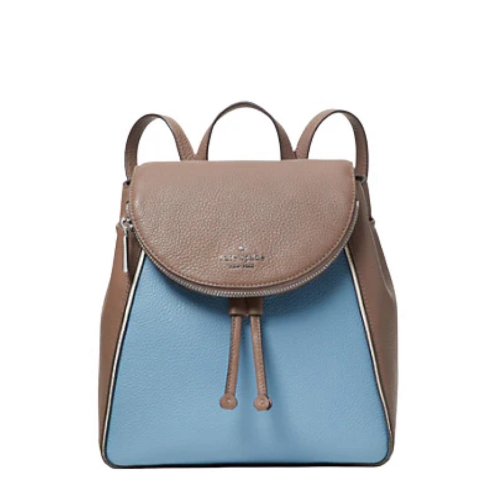 Kate Spade Authentic Leila Colorblock Medium Flap Backpack-Blue Baltic Sea Multi